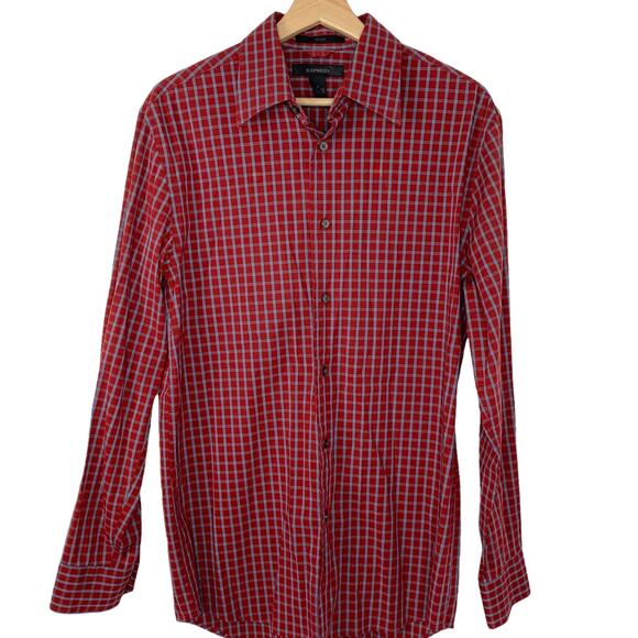Express Red Checkered Button-down Shirt Stretch Medium - Picture 1 of 5